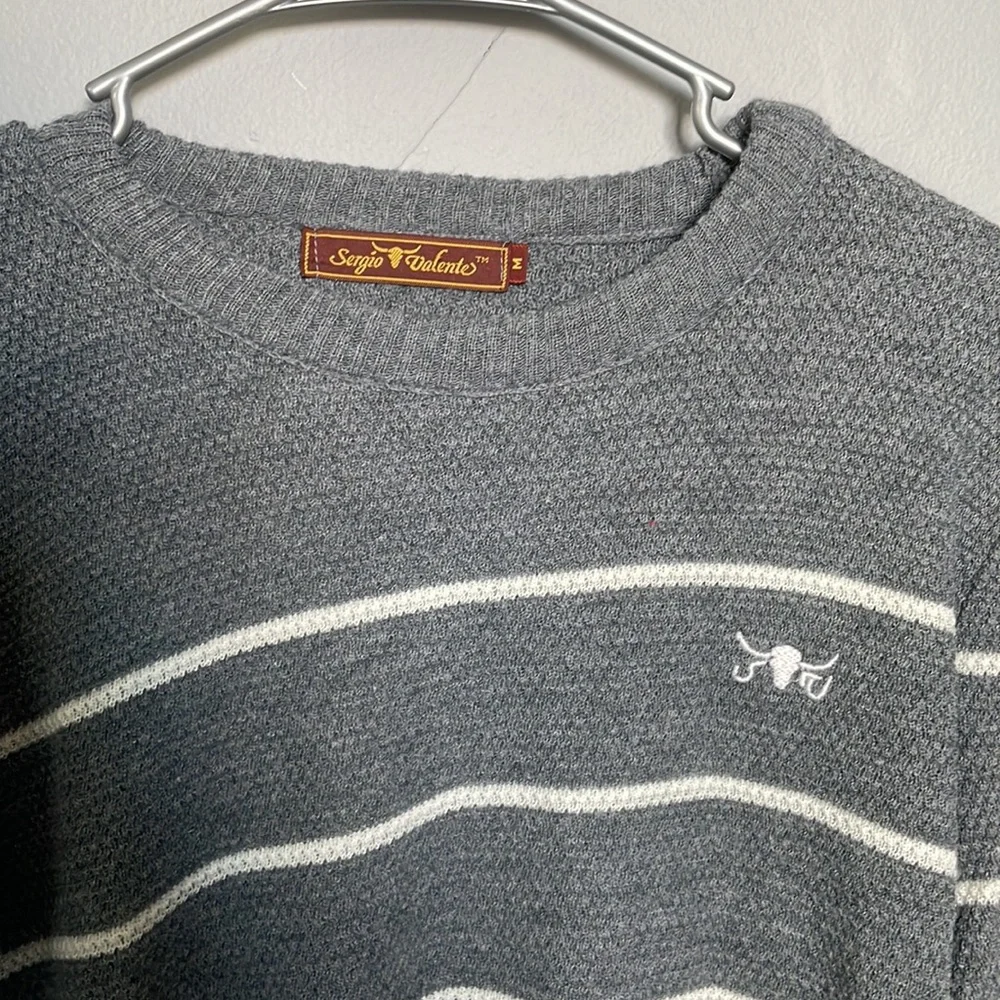 Sergio Valente men’s M Acrylic gray and white striped sweater prep old money